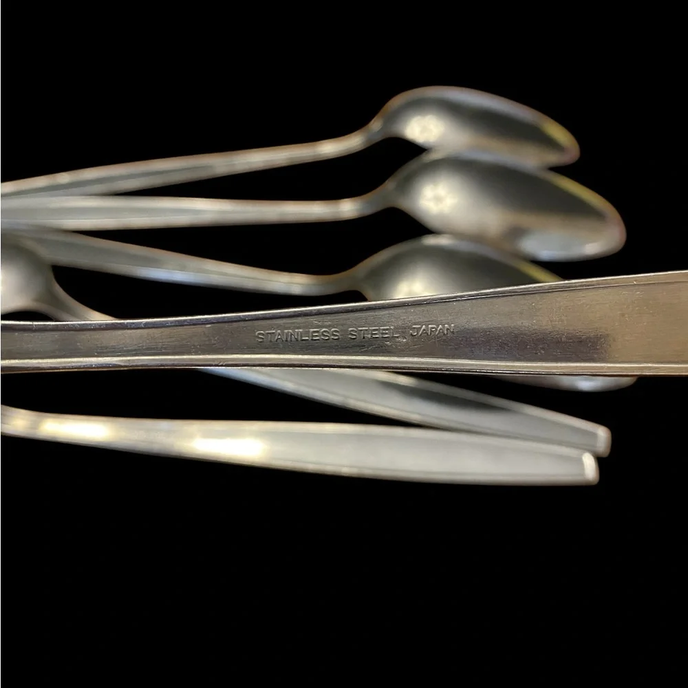 Vintage Mid Century Stainless Steel Rose Spoons Set of 6 Japan